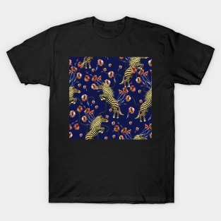 Golden zebra with red watercolor flowers T-Shirt